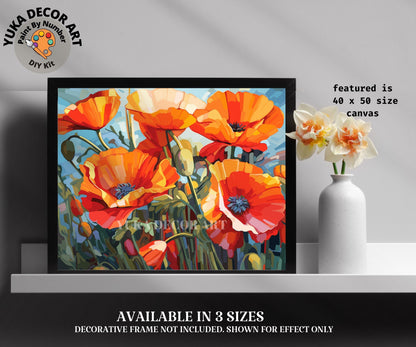 Poppy Flowers PAINT by NUMBER Kit Adults Valley Landscape DIY Painting Easy Beginners Hobby Wall Decor Housewarming Gift for Girlfriend Mom