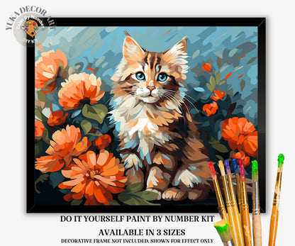 Cute Cat PAINT by NUMBER Kit Adult DIY Pet Portrait Vibrant Flowers Easy Beginner Acrylic Painting Birthday Custom Gift For Teenagers Kids
