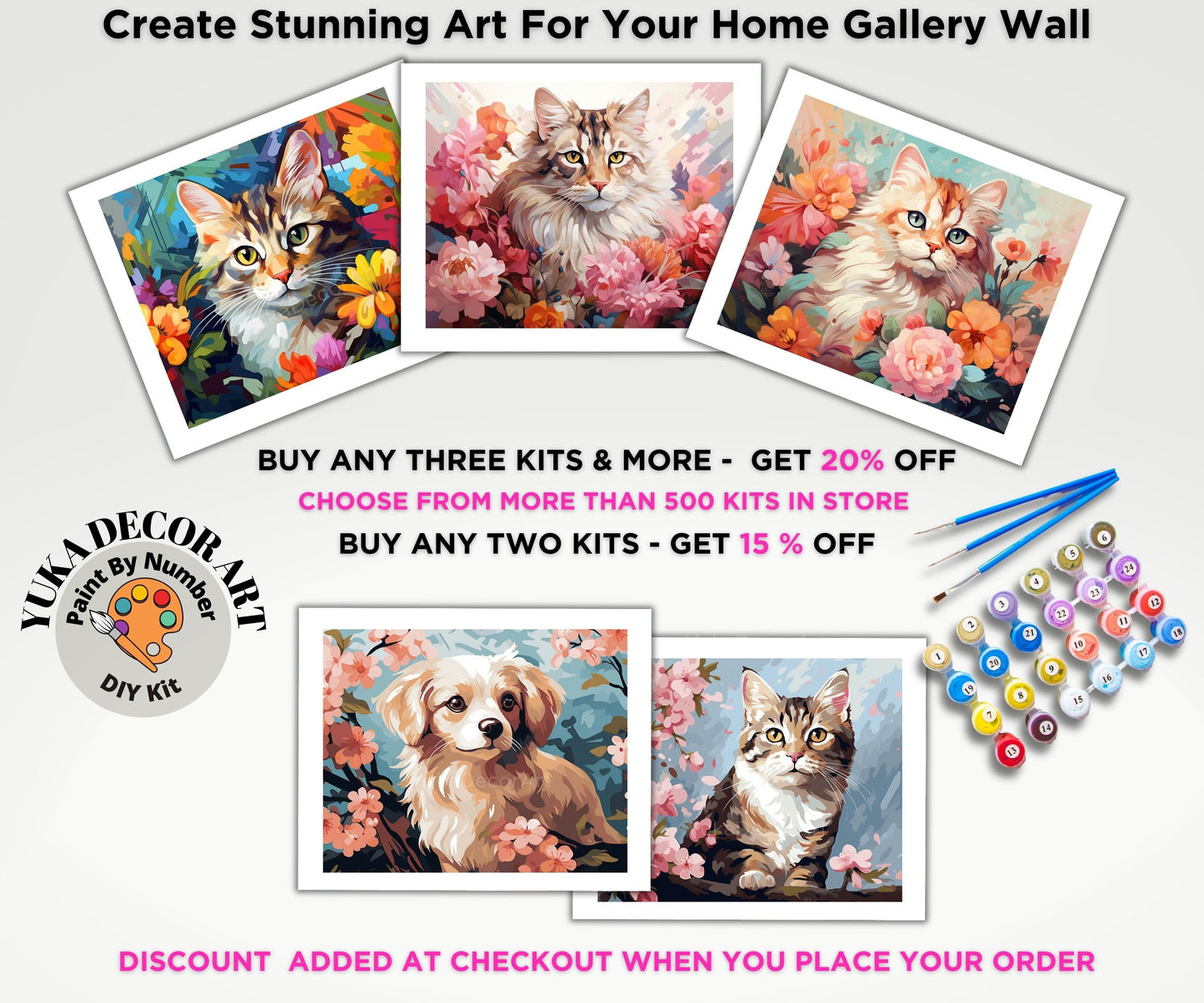 Cat PAINT by NUMBER Kit Adult DIY Art Peach Peonies Floral Easy Beginner Acrylic Painting Birthday Anniversary Custom Gift For Kids Teens