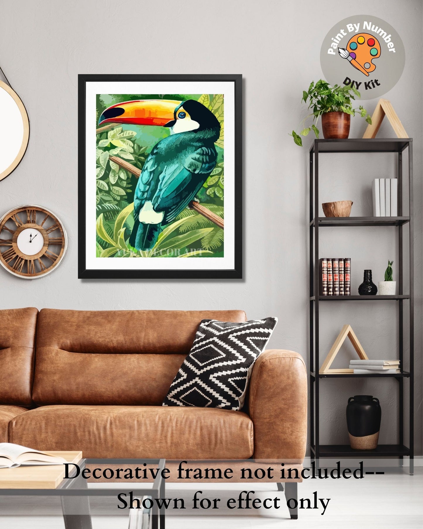 Green Toucan Paint by Numbers Kit for Adults , Parrot Bird Tropical Garden ,  Easy DIY Acrylic Painting Set - Wall Art Decor