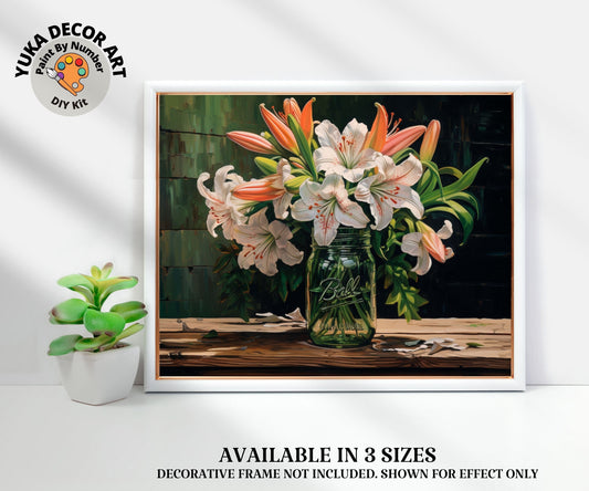 PAINT by NUMBER Kit for Adults Garden Lily Flowers Still Life Vase Easy Beginner Acrylic Paint DIY Wall Art Birthday Gift for Mom Girlfriend