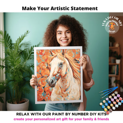 Floral Boho Horse PAINT by NUMBER Kit Adult Colorful Horse Easy Beginner Acrylic Painting DIY Kit | Grandpa Dad Art Gift