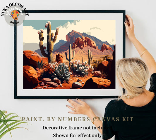 Desert Landscape PAINT by NUMBER Kit Adult Cactus Desert Painting Kit Easy Beginners DIY Paint Kit Cabin Decor Vintage Decor GrandMom Gift