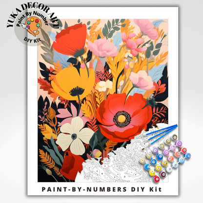 Mountain Flowers PAINT by NUMBER Kit for Adults Floral Art Painting Easy Beginners DIY Summer Activity Kit Birthday Gift Teenager Niece Girl