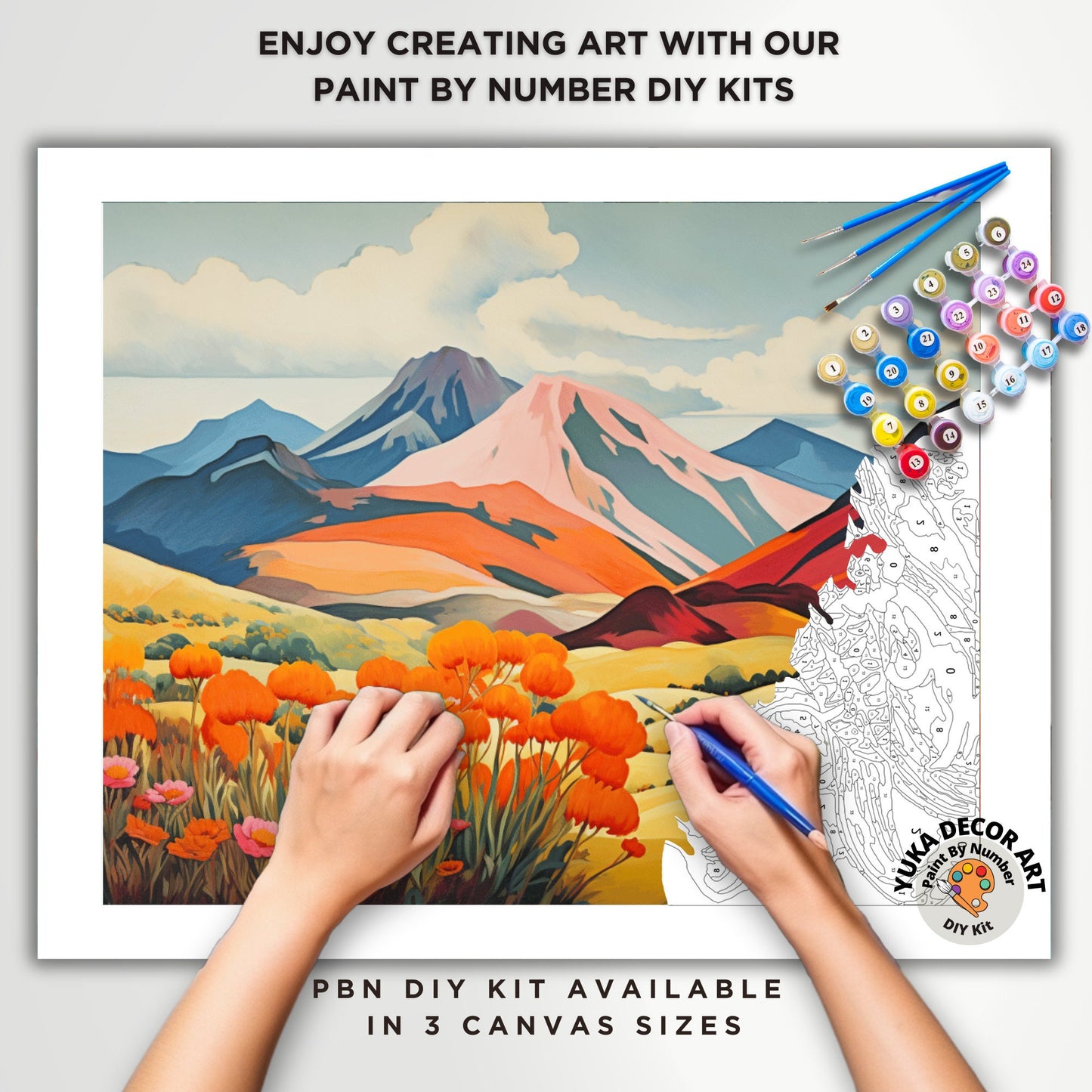 Mountain Landscape Adult PAINT by NUMBER Kit Flowers Valley Easy Beginner Painting DIY Canvas Kit Art Color By Number Set Gift For Mom Dad
