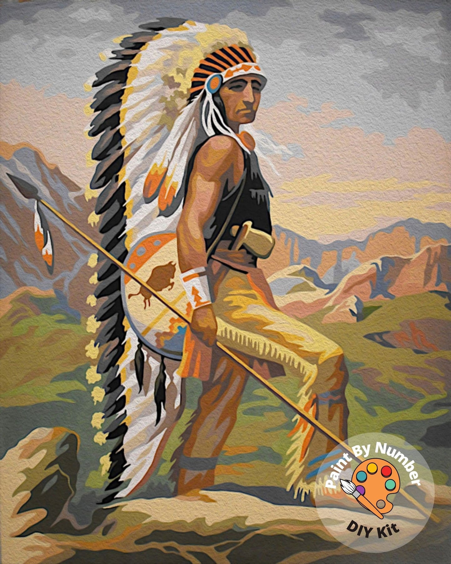 Native American PAINT by NUMBER  Kit for Adult , Vintage Style Indian Tribe Painting , Easy Acrylic Paint Kit, Wall Art Gift