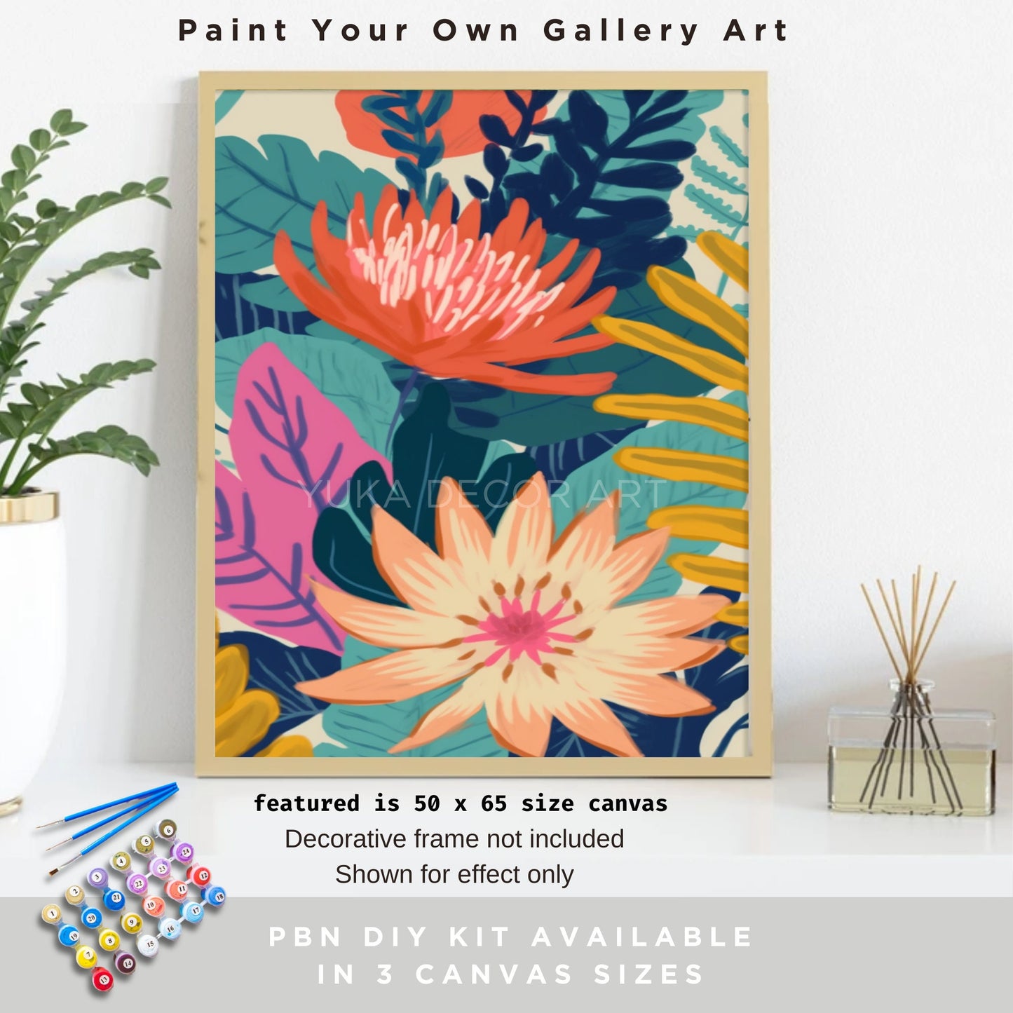 Whimsical Flowers PAINT by NUMBER Kit For Adults Modern Floral Art Easy Beginner Acrylic Paint DIY Kit Wall Art Bday Gift for Mom Girlfriend