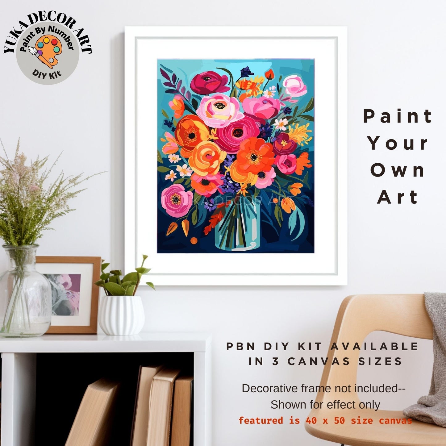 Flowers PAINT by NUMBER Kit for Adults  Flowers Vase Modern Still Life DIY Painting Easy Hobby Kit Wall Decor Art Mom Gift