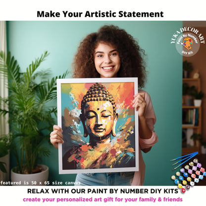 Buddha PAINT by NUMBERS Kit For Adults Buddha Statue Vibrant Multicolour Abstract Art DIY Paint Kit Zen Meditation Studio Wall Decor Gift