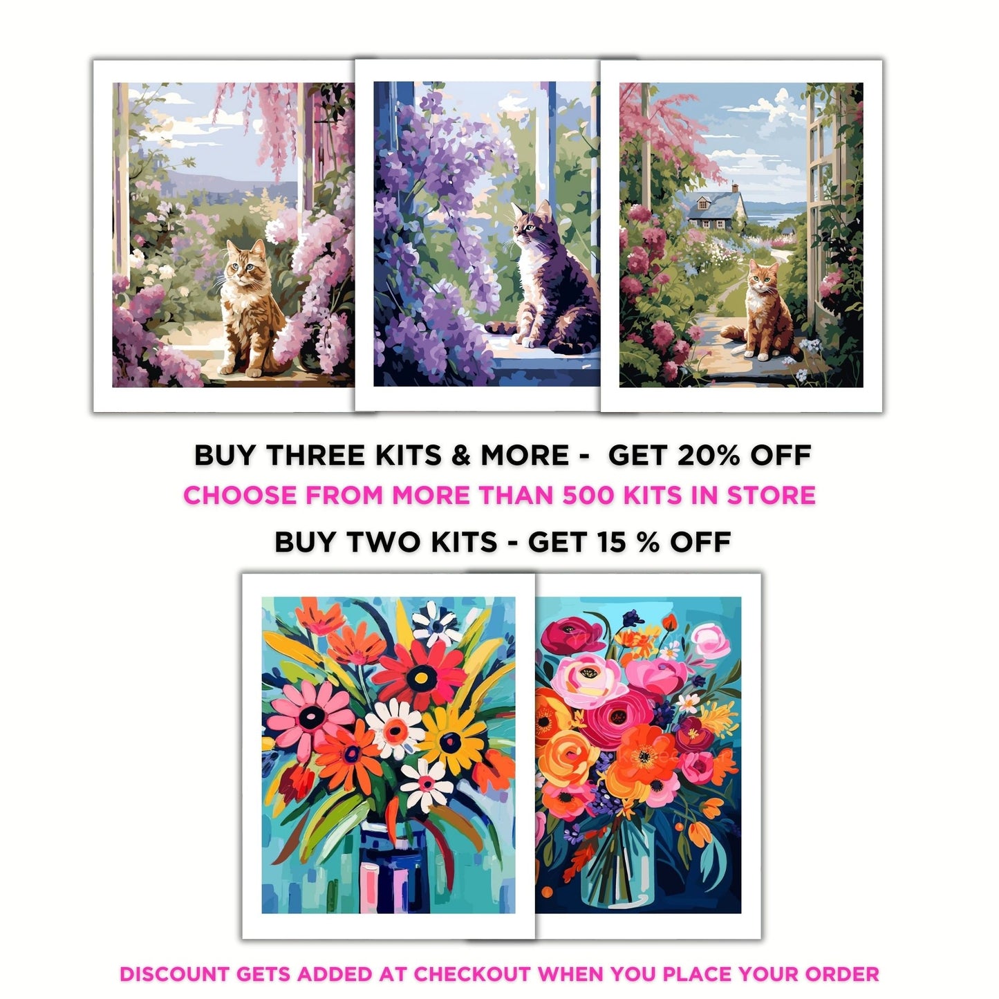 PAINT by NUMBERS Kit Adults Cat In The Flower Garden Easy Beginners Pastel Colors DIY Paint Kit Anniversary Gift For Mom