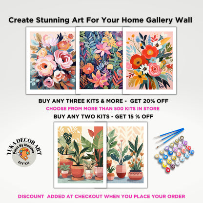 PAINT by NUMBERS Diy Kit Adult Garden Pink Flowers Colourful Wall Art Easy Beginner Acrylic Painting Kit Grandma Mom Gift valentines day