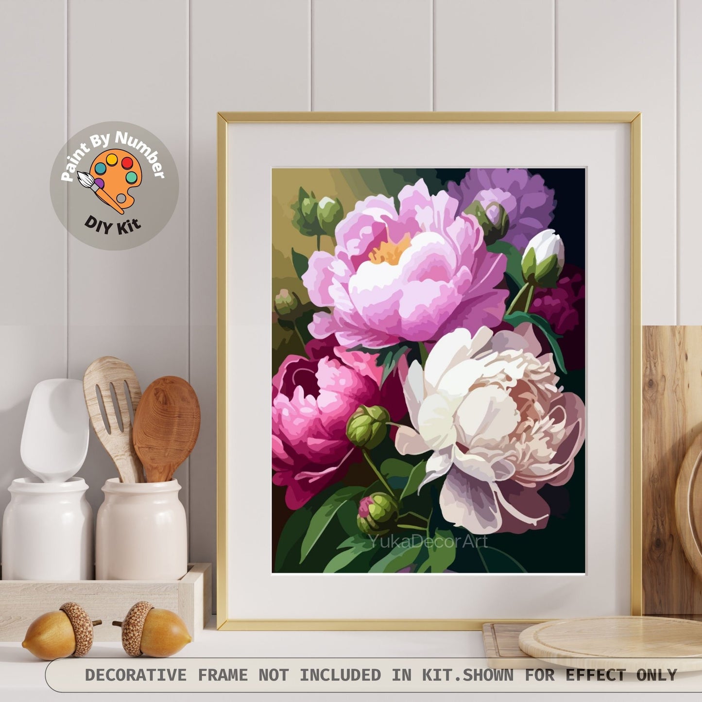 Pink Floral Paint by Numbers Adult White Pink Peony Flowers Painting Easy Beginner Paint DIY Kit Personalised Art Decor Gift For Mom Aunt