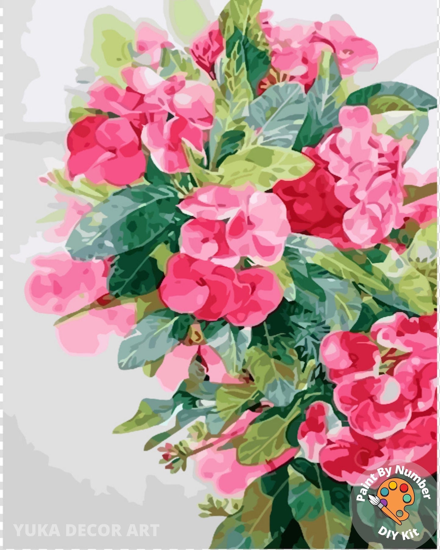 Pink Orchid Flower PAINT by NUMBER Kit for Adults ,Garden Flowers,Easy DIY Beginners Acrylic Paint Kit ,Living Bedroom Wall Art Decor