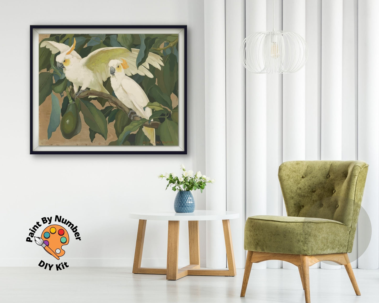 Sulphur Crest White Cockatoo PAINT by NUMBER Premium DIY Paint Kit Adult , Vintage Style Easy Beginner Painting Gift