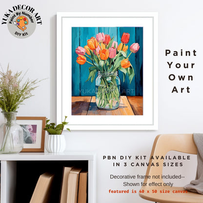 Pink Tulips PAINT by NUMBERS Kit for Adults Vase Of Flowers Still Life DIY Painting Easy Hobby Wall Art Mom Grandma Gift