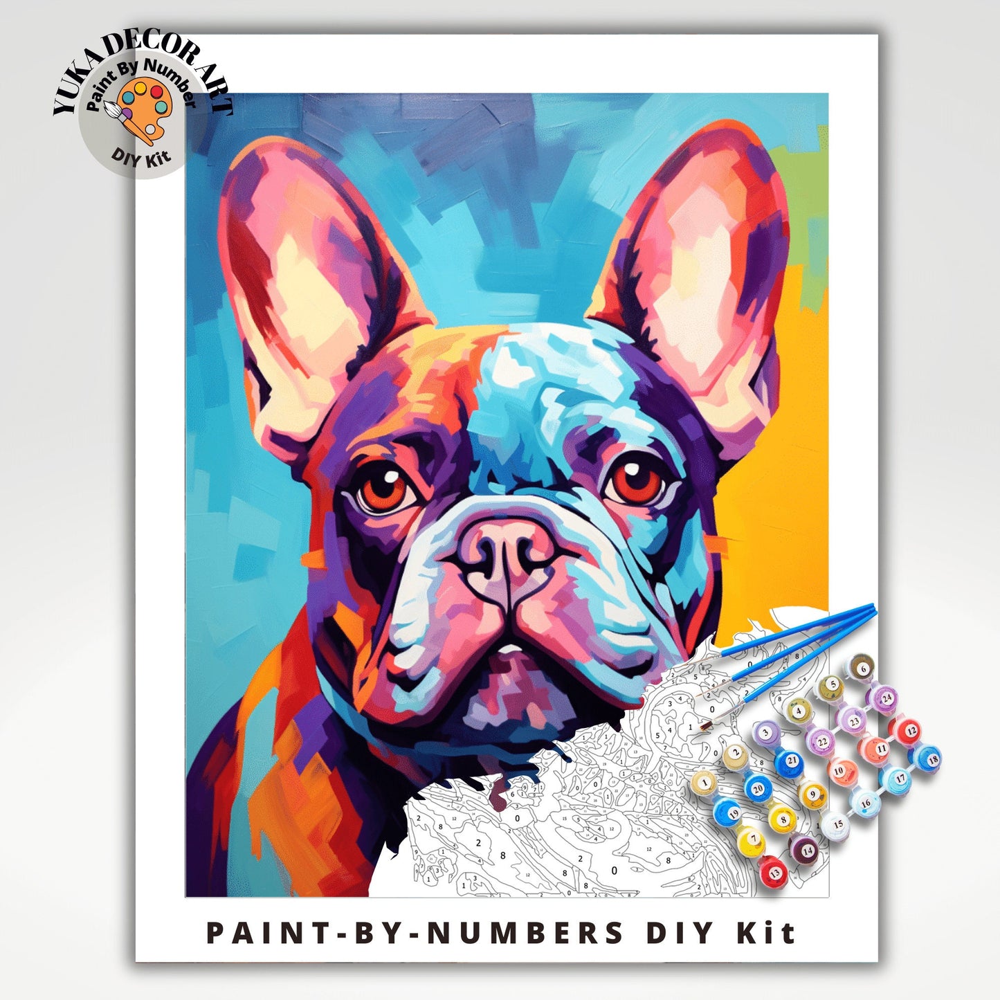 French Bulldog PAINT by NUMBER Kit Adult , Colorful Dog Art , Easy Beginner Acrylic Painting DIY Kit , Gift For Mom Dad
