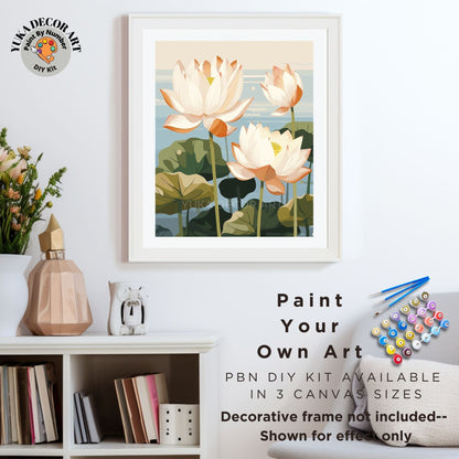 Water Lilies PAINT by NUMBER Kit Adult Flowers Lake DIY Painting Modern Floral Easy Beginners Hobby Kit Wall Decor Gift Mom