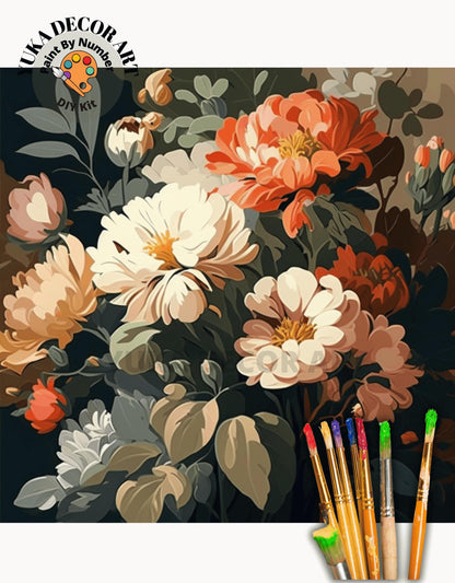 Vintage Flowers PAINT by NUMBER Kit Adults Still Life Vintage Style Painting Easy Beginners DIY Art Anniversary Gift for Mom Grandmother