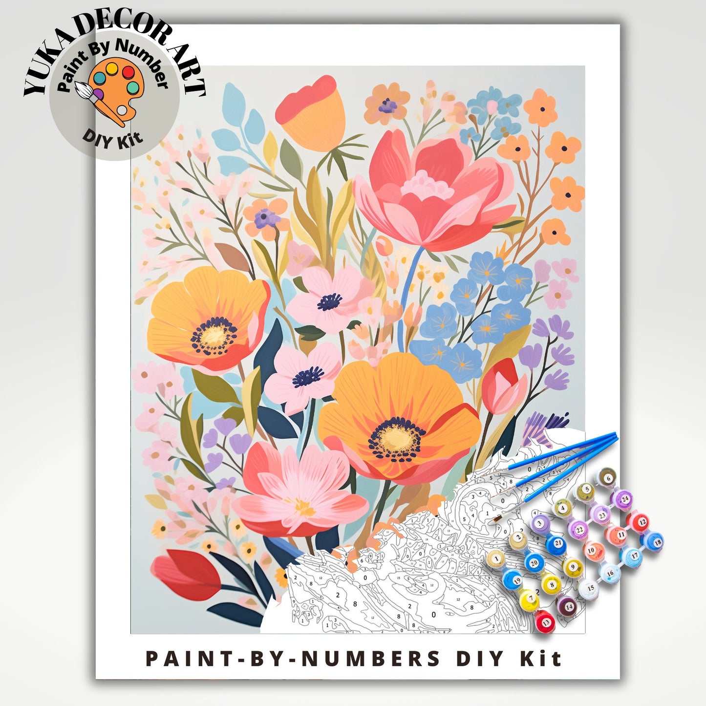 Wildflowers PAINT by NUMBERS Kit Adults Spring Flower Garden DIY Painting Easy Beginners Hobby Kit Wall Art Housewarming Gift Girlfriend Mom