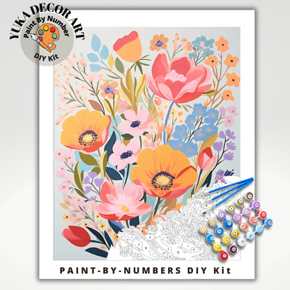 Wildflowers PAINT by NUMBERS Kit Adults Spring Flower Garden DIY Painting Easy Beginners Hobby Kit Wall Art Housewarming Gift Girlfriend Mom