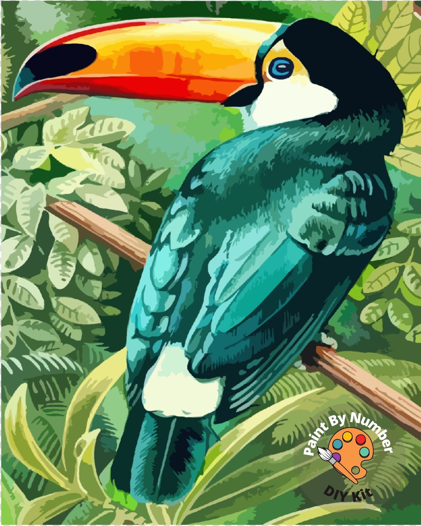 Green Toucan Paint by Numbers Kit for Adults , Parrot Bird Tropical Garden ,  Easy DIY Acrylic Painting Set - Wall Art Decor