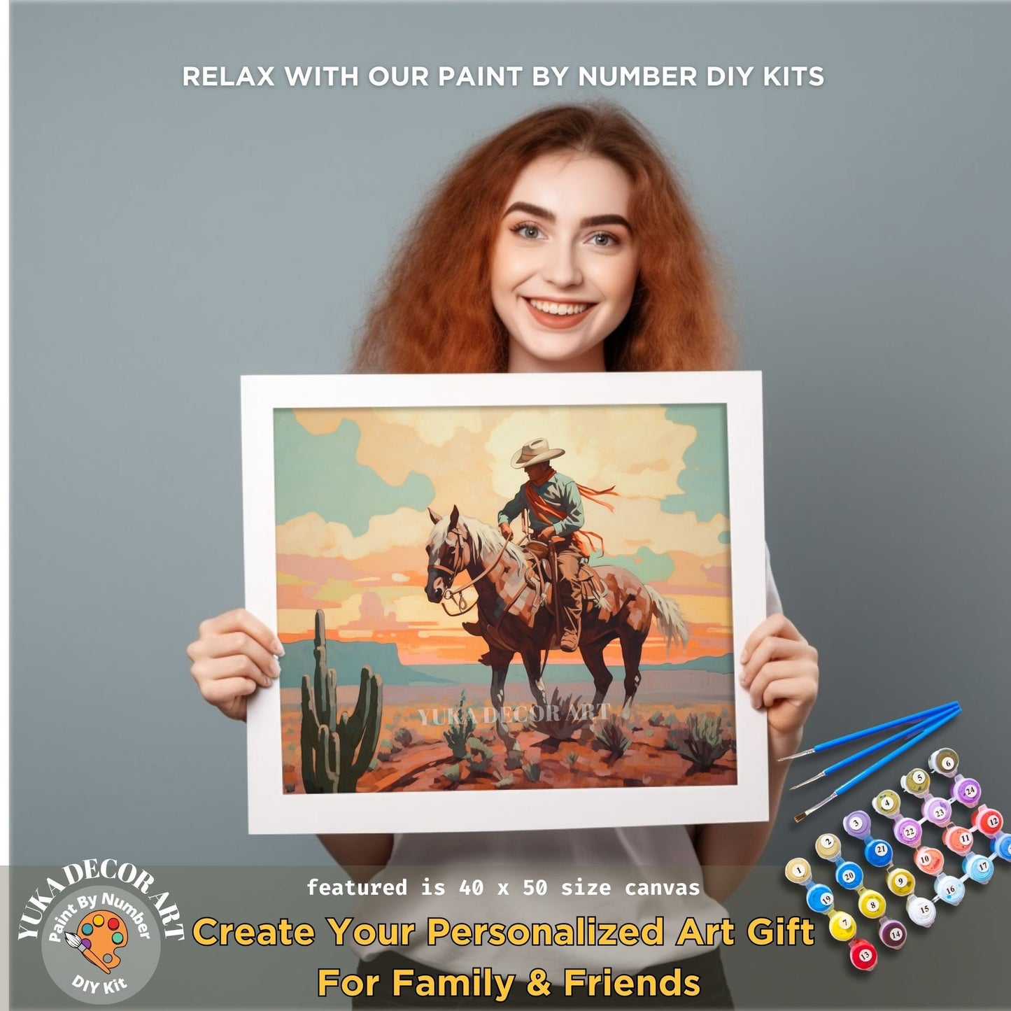 Cowboy PAINT by NUMBER Kit Adult Desert Horse Grand Canyon Southwest Vintage Style Art Easy Beginner Oil Painting DIY Gift For Boyfriend