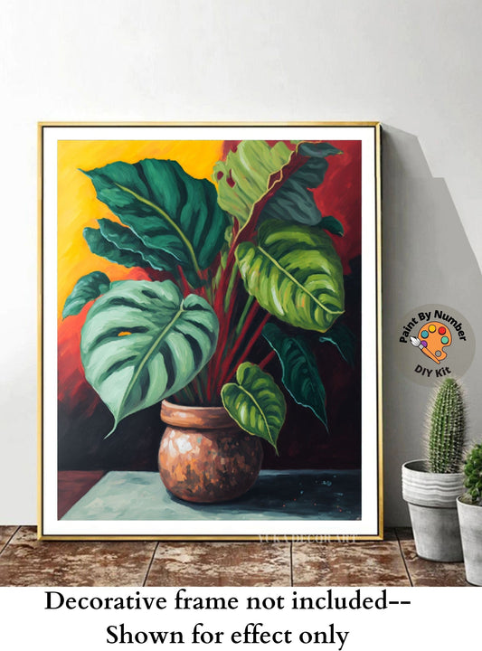 PAINT by NUMBERS  Adult ,House Plants In Rustic Container , Easy DIY Beginners Paint Kit , Wall Art Gift for Mom Grandmom