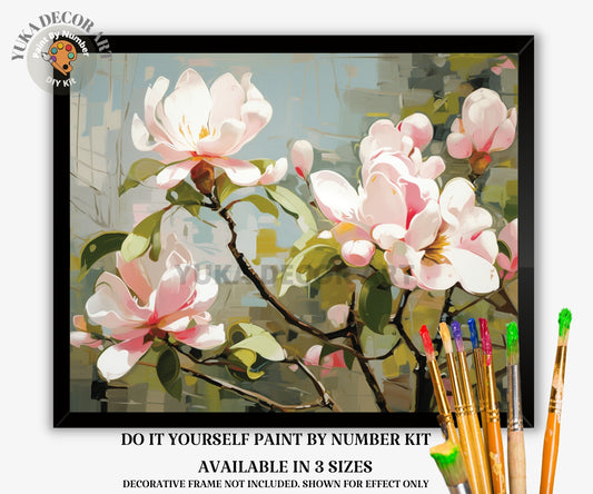 Magnolia Flowers PAINT by NUMBER Kit Adults Garden Landscape DIY Painting Easy Beginners Hobby Wall Decor Birthday Gift for Girlfriend Mom