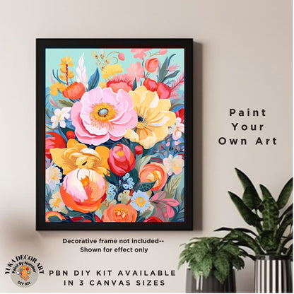 Flowers PAINT by NUMBER Kit for Adults Wildflowers Garden DIY Painting Chic Floral Easy Hobby Kit Wall Decor Art Gift Wife