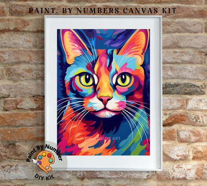 Modern PAINT by NUMBER Kit Adult , Cat in Window , Multicolor Cat Illustration Poster, DIY Beginners Paint Kit , Wall Decor , Sip & Paint