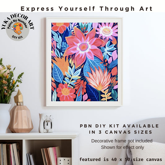 PAINT by NUMBER Kit Adult  Garden Flowers Modern Pink Blue Pastel Wall Art Easy Beginner Acrylic Paint DIY Kit Mom Dad Gift