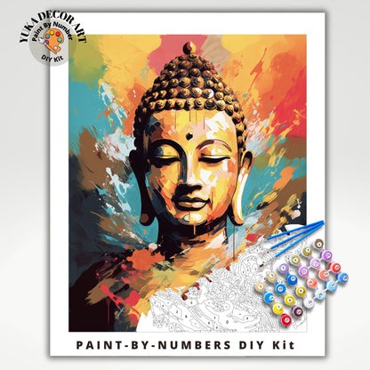 Buddha PAINT by NUMBERS Kit For Adults Buddha Statue Vibrant Multicolour Abstract Art DIY Paint Kit Zen Meditation Studio Wall Decor Gift