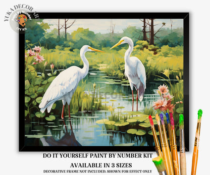 Twin Heron Birds PAINT by NUMBER Kit Adult Painting DIY by Numbers Easy Beginners Birthday Gift For Her Mom Grandmother Wall Art Home Decor