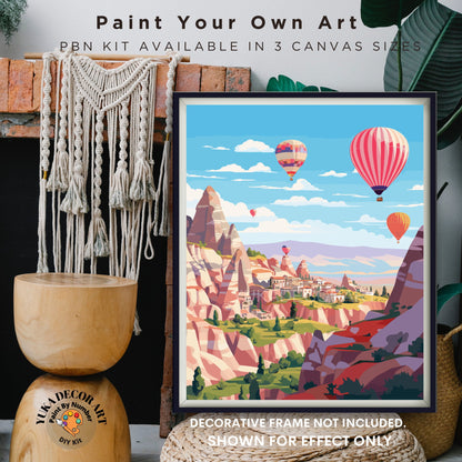 PAINT by NUMBER Kit Adult , Mediterranean Landscape Sky Hot Balloon Vista DIY Painting Easy Beginners Acrylic Paint Kit Premium Decor Gift
