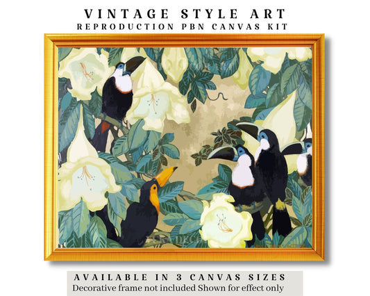Toucans In Tropical Garden PAINT by NUMBER Premium DIY Paint Kit Adult , Vintage Style Easy Beginner Painting Gift