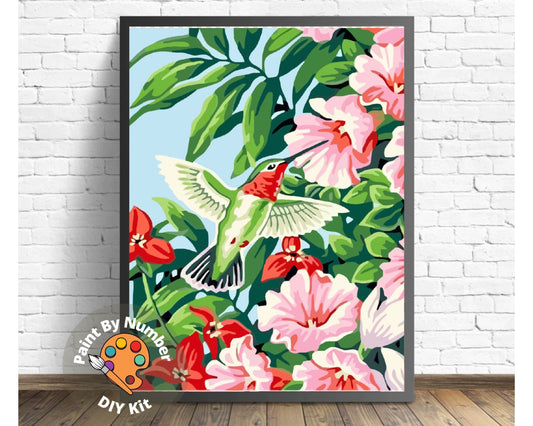 Bird PAINT by NUMBER Kit for Adults ,Garden Flowers ,Easy DIY Beginners Acrylic Paint Kit ,Living Bedroom Wall Art Decor Gift