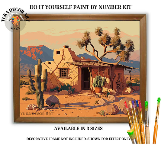 Arizona Desert House PAINT by NUMBER Kit Adult Landscape Midwest Easy Beginners DIY Paint Kit Rustic Cabin Decor Vintage Style Art Gift Mom
