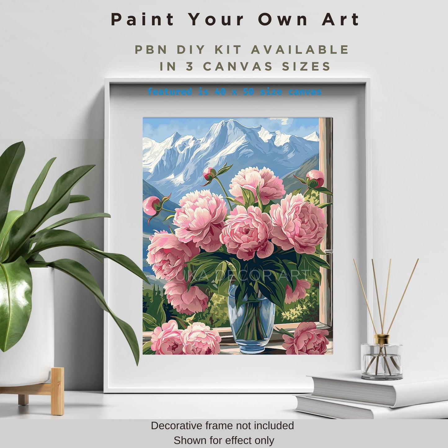 Vintage Peonies PAINT by NUMBER Kit Adult Pink Peony Vase Floral Wall Art Easy Beginner Acrylic DIY Painting Kit Anniversary Gift for Wife