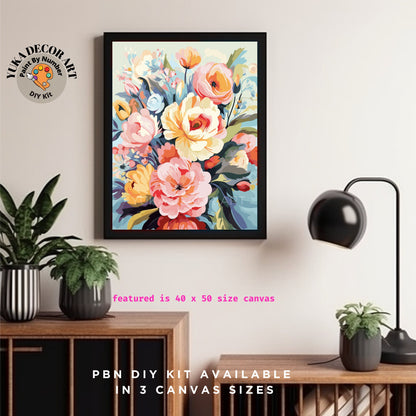 PAINT by NUMBERS Diy Kit Adult Garden Peach Flowers Colourful Wall Art Easy Beginner Acrylic Painting Kit Grandma Mom Gift
