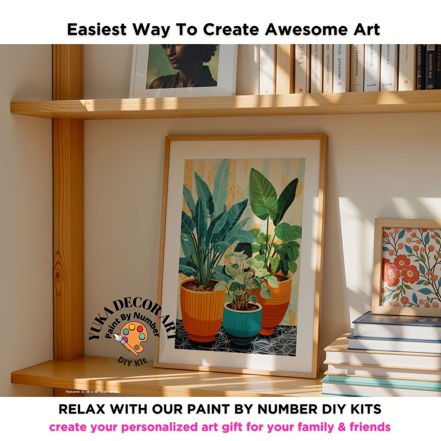 Plants PAINT by NUMBERS Kit Adult Boho Rustic Style Decor Minimalist Wall Art Easy Beginner DIY Painting Kit Gift Mom Dad