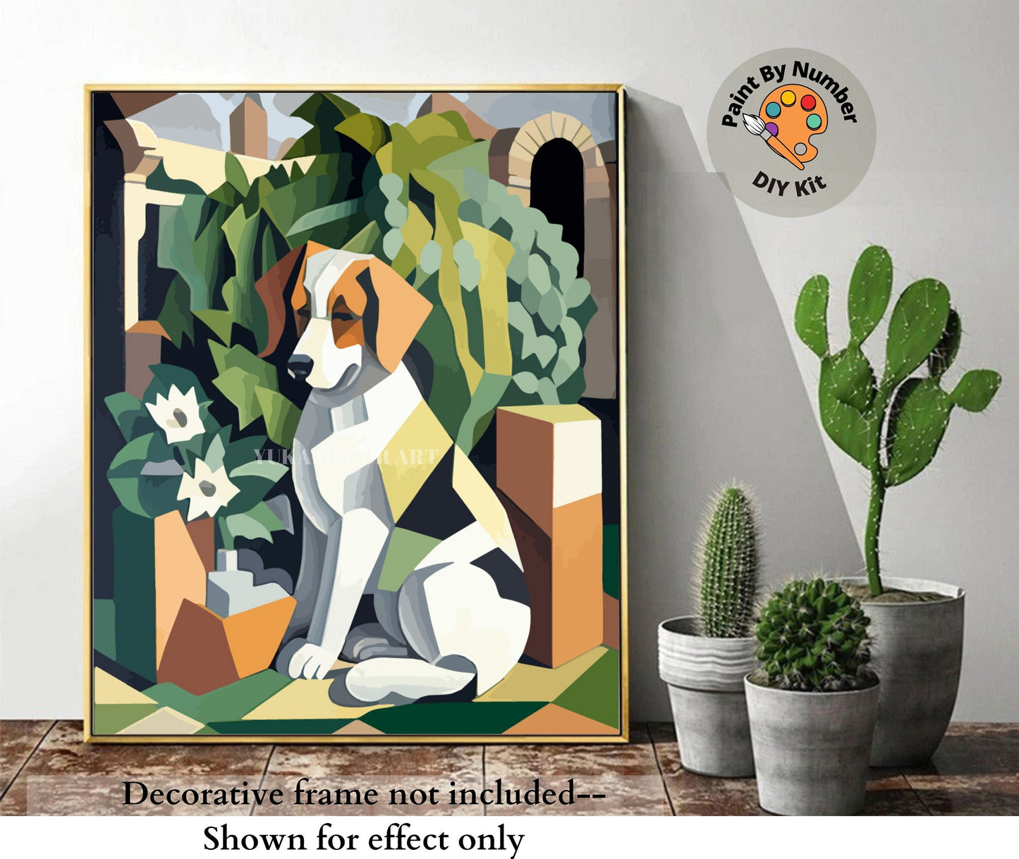 Dog PAINT by NUMBER Adult Kit ,Pet Dog portrait Foliage Plants ,Artist DIY Beginners Acrylic Paint Canvas Kit ,Wall Decor Gift