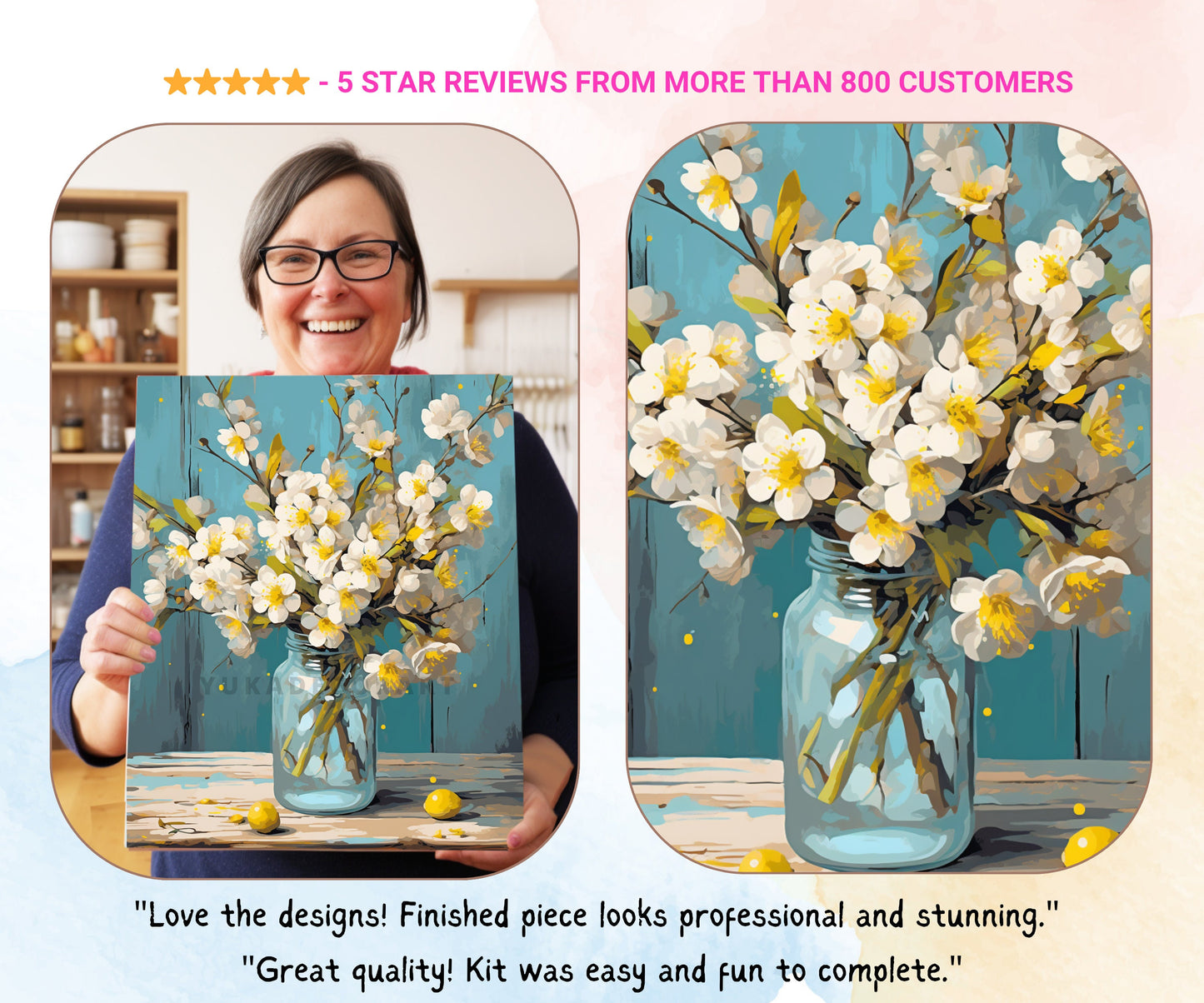 Yellow Flowers PAINT by NUMBER Kit Adults | Set Of 2 | WildFlowers DIY Painting Easy Beginners Hobby Kit Wall Art Birthday Gift Mom Sister