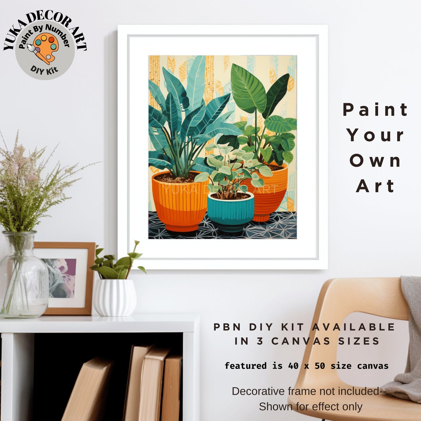 Plants PAINT by NUMBERS Kit Adult Boho Rustic Style Decor Minimalist Wall Art Easy Beginner DIY Painting Kit Gift Mom Dad