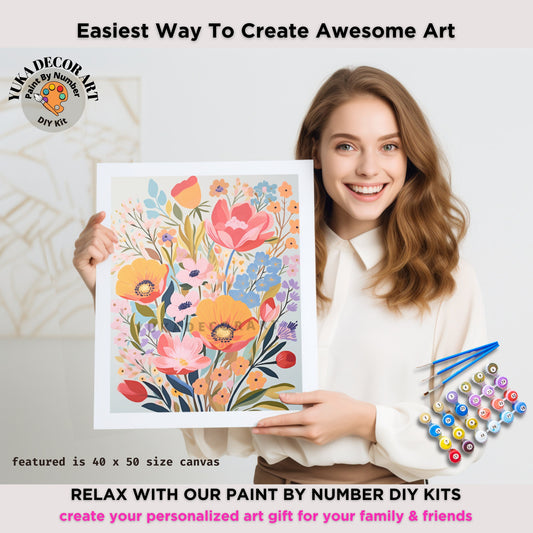 Wildflowers PAINT by NUMBERS Kit Adults Spring Flower Garden DIY Painting Easy Beginners Hobby Kit Wall Art Housewarming Gift Girlfriend Mom