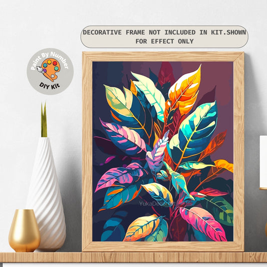 Colorful Leaves PAINT by NUMBER Kit for Adults , Vibrant Foliage Painting,Easy Adult Hobby DIY Kit ,Canvas Wall Art Decor