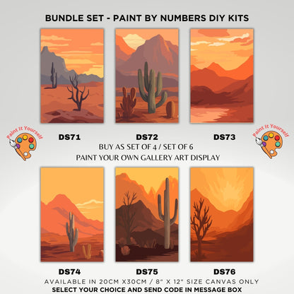 Boho Cactus PAINT by NUMBER Kit Adult, Bundle Set of 2 / 3 / 4 / 6 kits , Rustic Desert Midwest Art  Easy Beginner Acrylic Painting DIY Kit