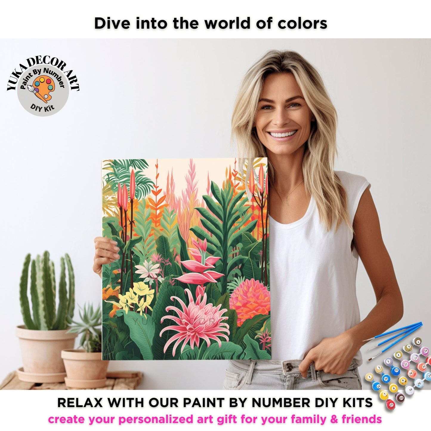 Tropical Forest PAINT by NUMBER Kit Adult Vibrant Leaves Foliage Colors Easy Beginner's Painting DIY Kits Gift for Mom Dad