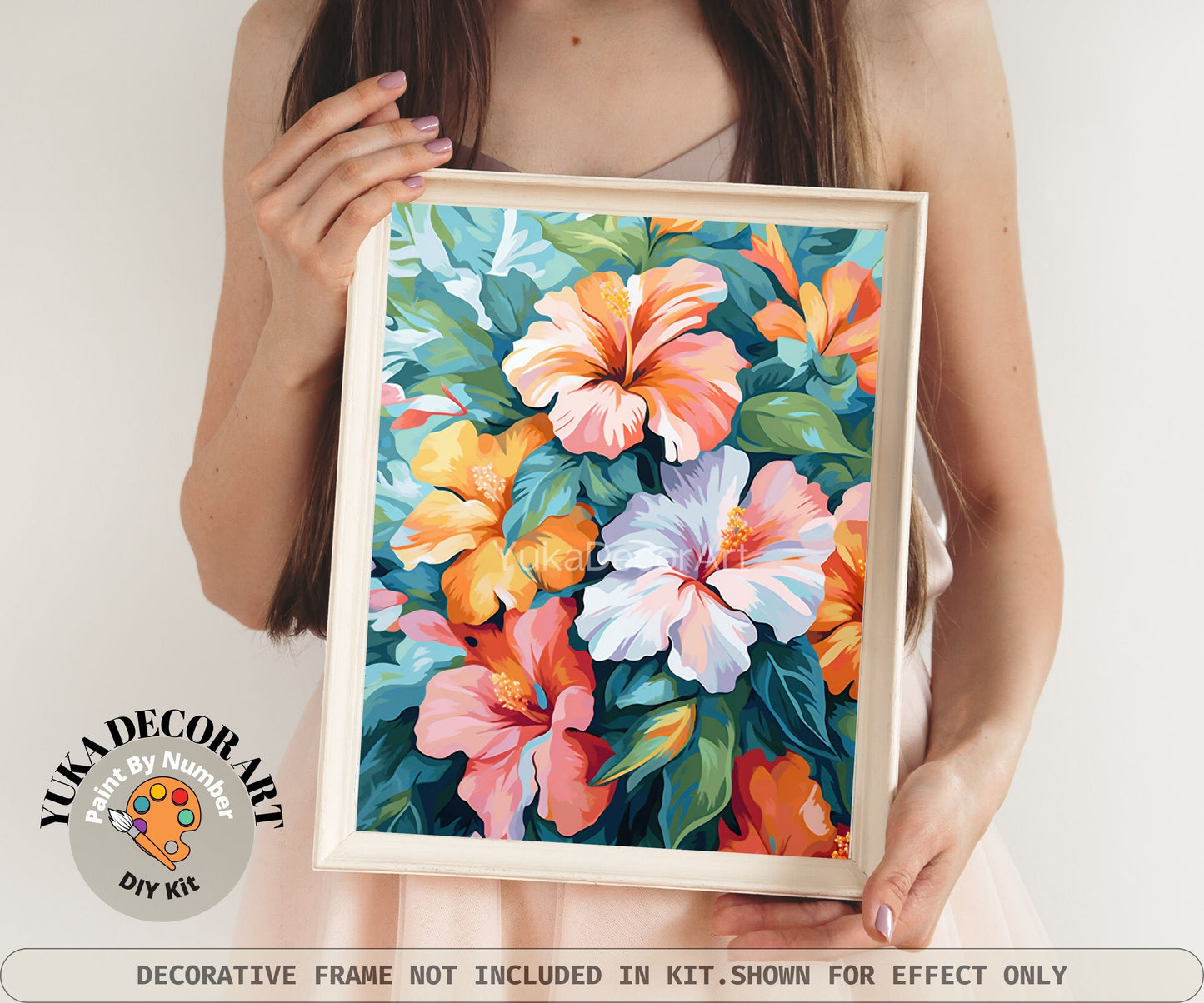 PAINT by NUMBER Kit for Adults Tropical Flowers Art Easy Beginner Acrylic DIY Paint Kit Wall Art Gift Mom Sister Girlfriend