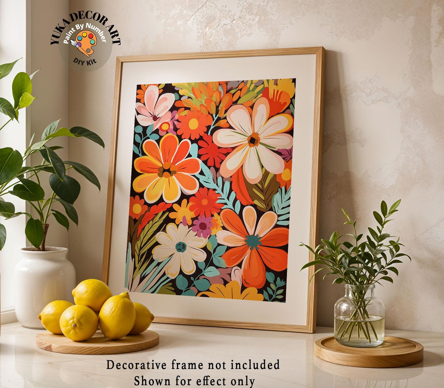 a picture of a painting on a wall next to some lemons