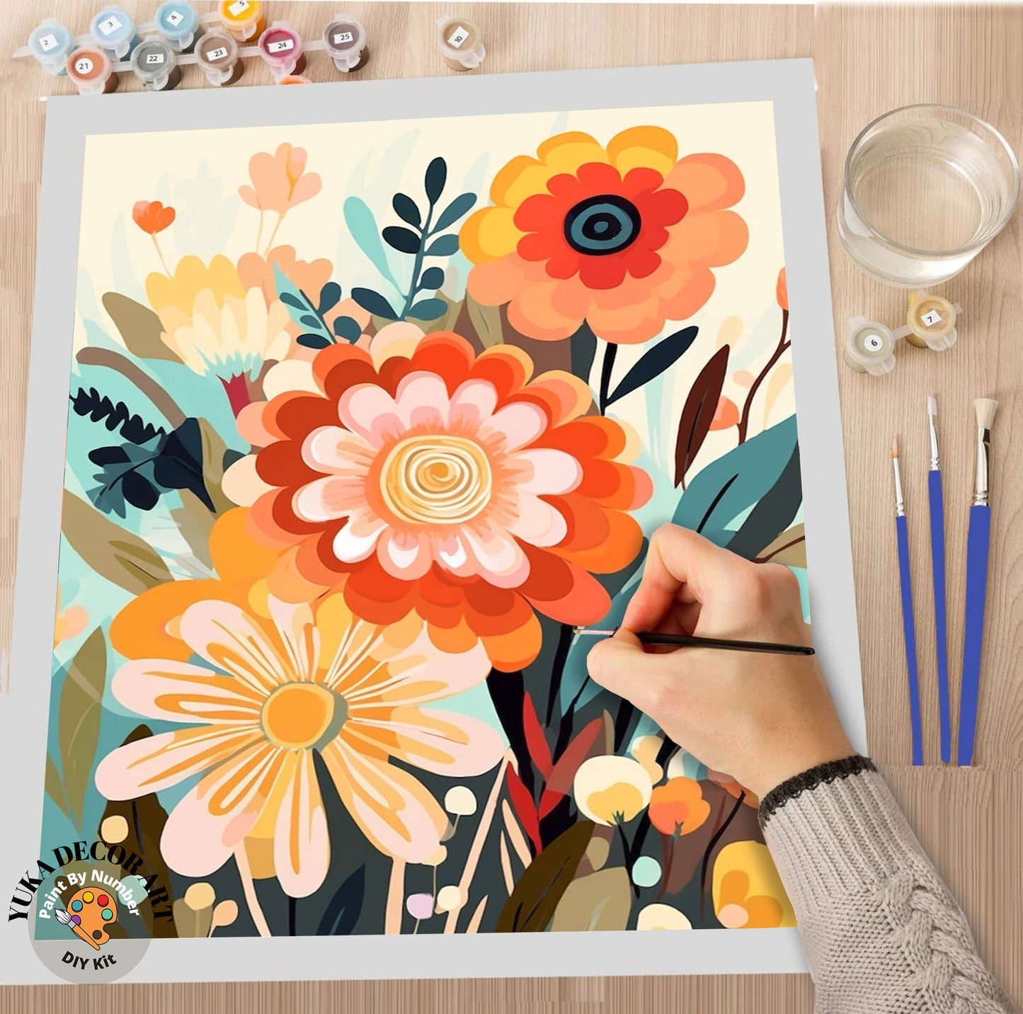 Flowers PAINT by NUMBER Kit for Adults Spring Flowers Painting Easy Beginners Acrylic Paint DIY Kit Wall Art Teen Bday Gift